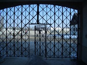 This gate was the entrance to the area where the prisoners were kept.  The words on the gate are 'Arbeit macht frei' which means 'Work will set you free'.  This slogan is known for having been placed over the entrances to a number of concentration camps.