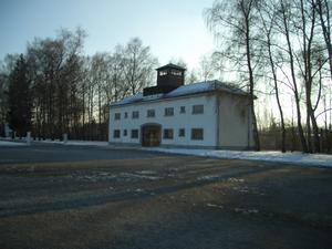 This is a view of the gate house from inside the prison camp.