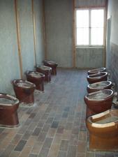 Inside the building was a communal bathroom.