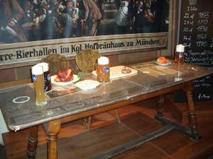 There is also a small museum upstairs.  This table shows the food choices from a hundred years ago.  Basically, it was pretty similar to what you can get today.  Notice the ham hock on the left. That is still a popular dish today.