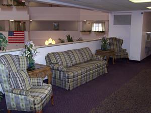 There are seating areas scattered through-out the buildings.  This one is in front of the elevators.