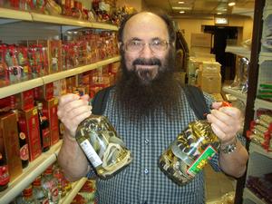 Howard with a couple of bottles of "special" Hong Kong wine.