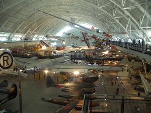 This is a view down one of the three halls of the Steven F. Udvar-Hazy Center of the Smithsonian's Air and Space Museum at Dulles Airport.