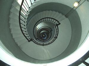 Inside the lighthouse looking down.  We had to climb the spiral staircase to get to the top.  In old days, the light house tenders had to carry 10 gallons of fuel up those steps, each shift, to keep the light burning.  Of course, today, the light uses electricity.</p><p>At the top of the light house, the views were fantastic.  There was a docent that was pointing out all the interesting features in the area.  It was quite informative.