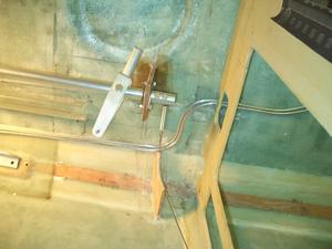 Chapter 16: The installation of the control system was mainly a task for Jeff.  Here we have the attachment point for the control stick.  I have seen the stick I would like to have, but have not been able to locate a place to purchase it.