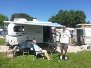 Rosie (left), Helen (middle) and Wayne (right) excited about the brand new 17 foot Casita trailer.