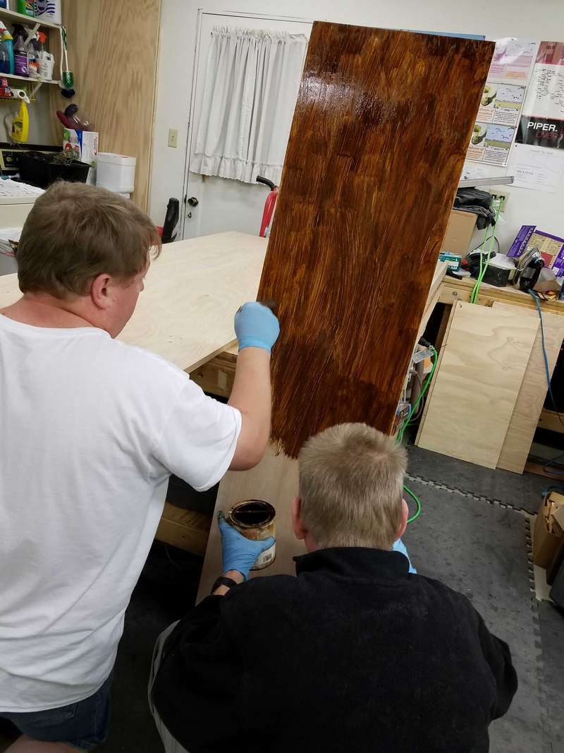 Staining the bed with Tim.
