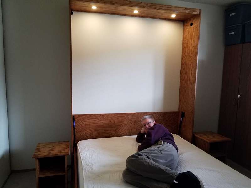 Boy is this comfortable!  Guests should have no problem sleeping here.  Notice the reading lights I installed.  They were not part of the plans.