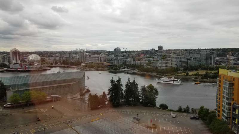 View from our hotel room in the Yaletown Marriott (across the street from BC Place stadium).  This is looking out on False Creek.