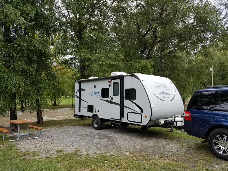 The Coachman Apex Nano travel trailer we rented from Thomas RV in Charlotte, NC.
