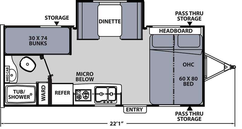 The floor plan of the travel trailer.
