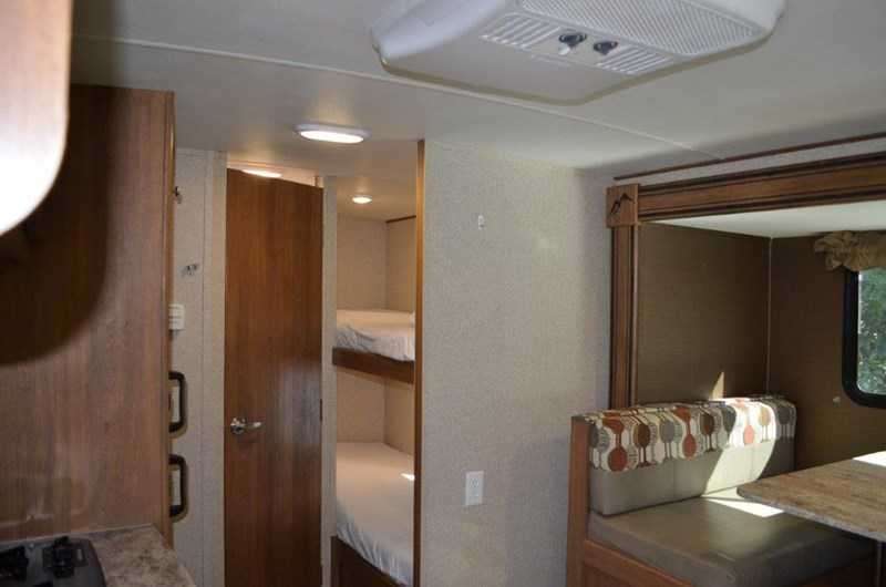 On the left side of the picture, you can see the bunk beds.  We felt this was wasted space as we only used this area for storage.