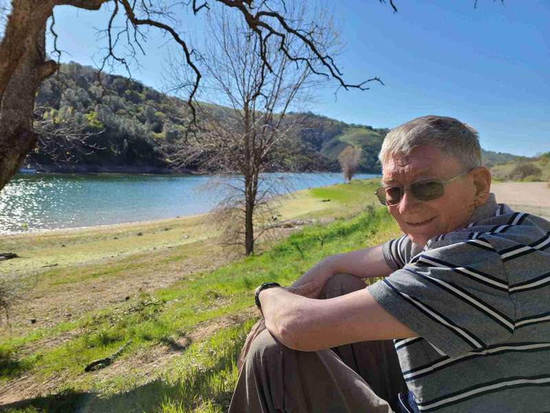 Charles on a trail overlooking Del Valle Reservoir