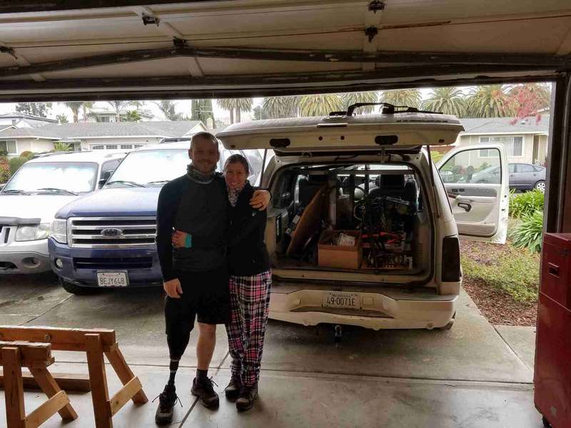 The new owners of the Mazda rotary engine after a long 14 hour drive from Montana