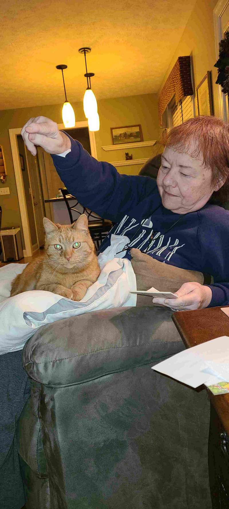 Janet with her cat Sonny.  Dave and Janet (daughter-in-law Karen's parents) were kind enough to let us stay at their home for the week were in Hickory.
