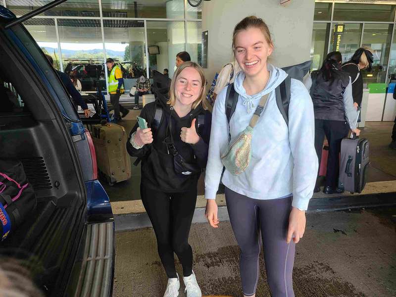 The Girls arriving at SFO after a 13 hour flight.  However, it had taken them two days to get here as their flight from Dusseldorf to Paris was delayed and they missed their connection in Paris.  They did make the most of their extra time in Paris by visiting the Eiffel tower and other landmarks.