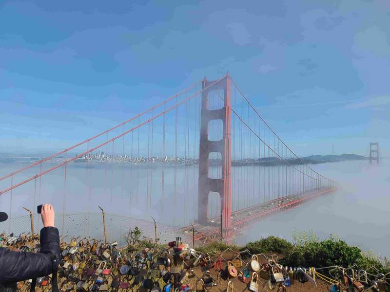 The Golden Gate Bridge shrouded in Fog.