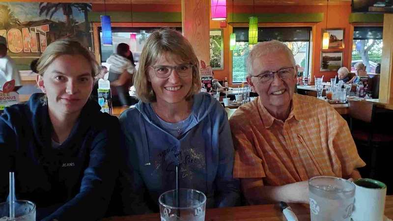 Benita, Beatrix and Peter enjoying a refreshing drink.