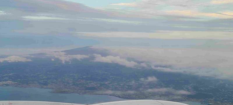 View of Jeju Island from the plane as we are approaching for the landing.