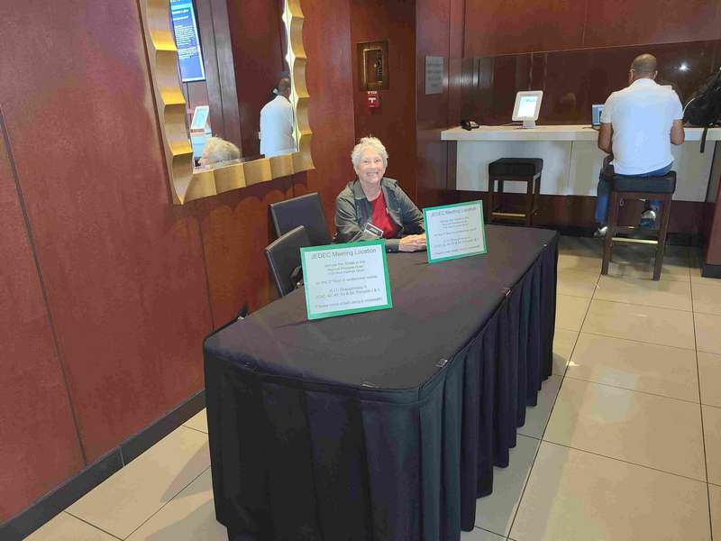 The JEDEC meeting had to be moved across the street to the Marriott hotel as there was potentially going to be strike at the Pinnacles Hotel where the meeting was originally scheduled.  The JEDEC office asked Helen to man a desk to direct members across the street to the meeting.  Even though there was advance notice of this change, 25 members asked her where the meeting was being held.