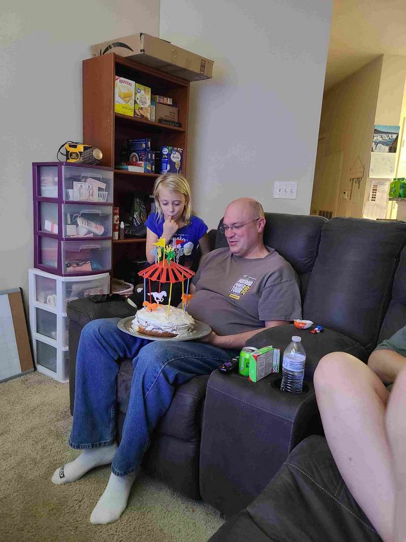 We celebated Dave's birthday while we were there.  As a surprise, Helen baked a cake and put Dave's favorite decoration on it from when he was a child.  Dave recognized it and got a kick out of it.