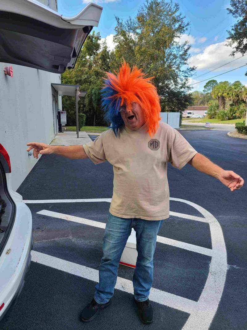 Robert clowning around with an outrageous wig!