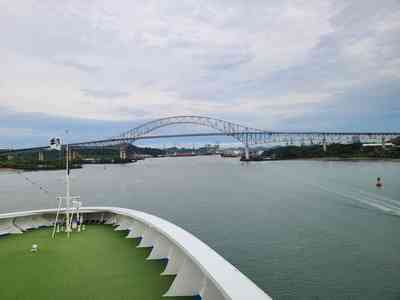 Approaching the Bridge of the Americas, the Pacific entrance to the Panama Canal.