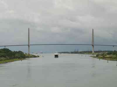 Approaching the Atlantic Bridge at the Caribbean end of the canal.