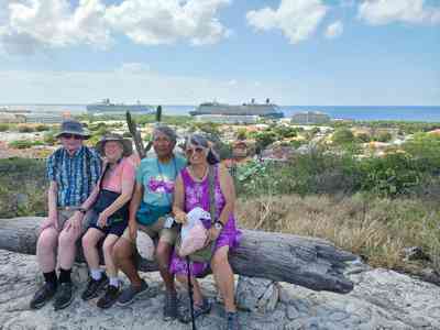 Taking in the view from the highest point on the island, with the Island Princess in the background.