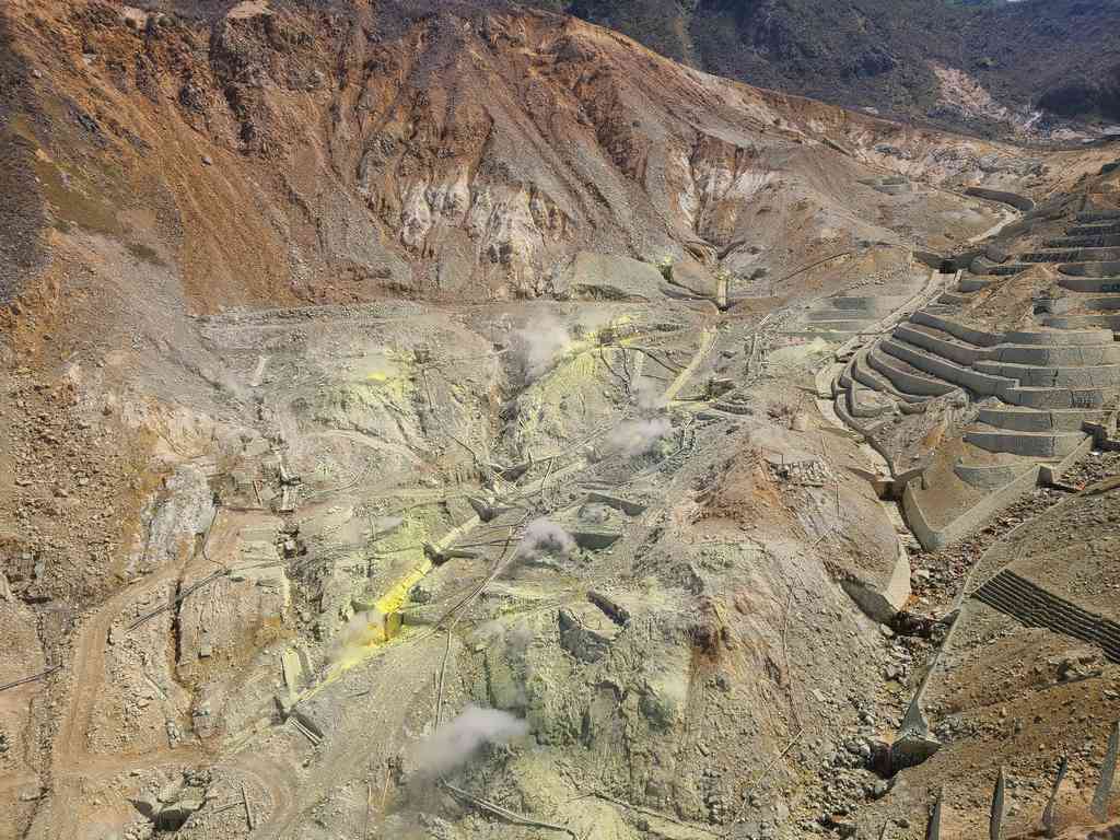 Panoramic view of Owakudani from above.