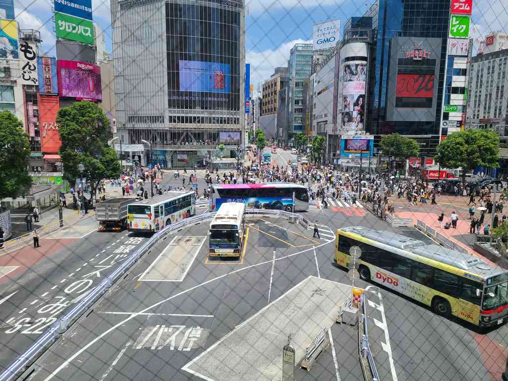 The world-famous Shibuya Scramble Crossing.