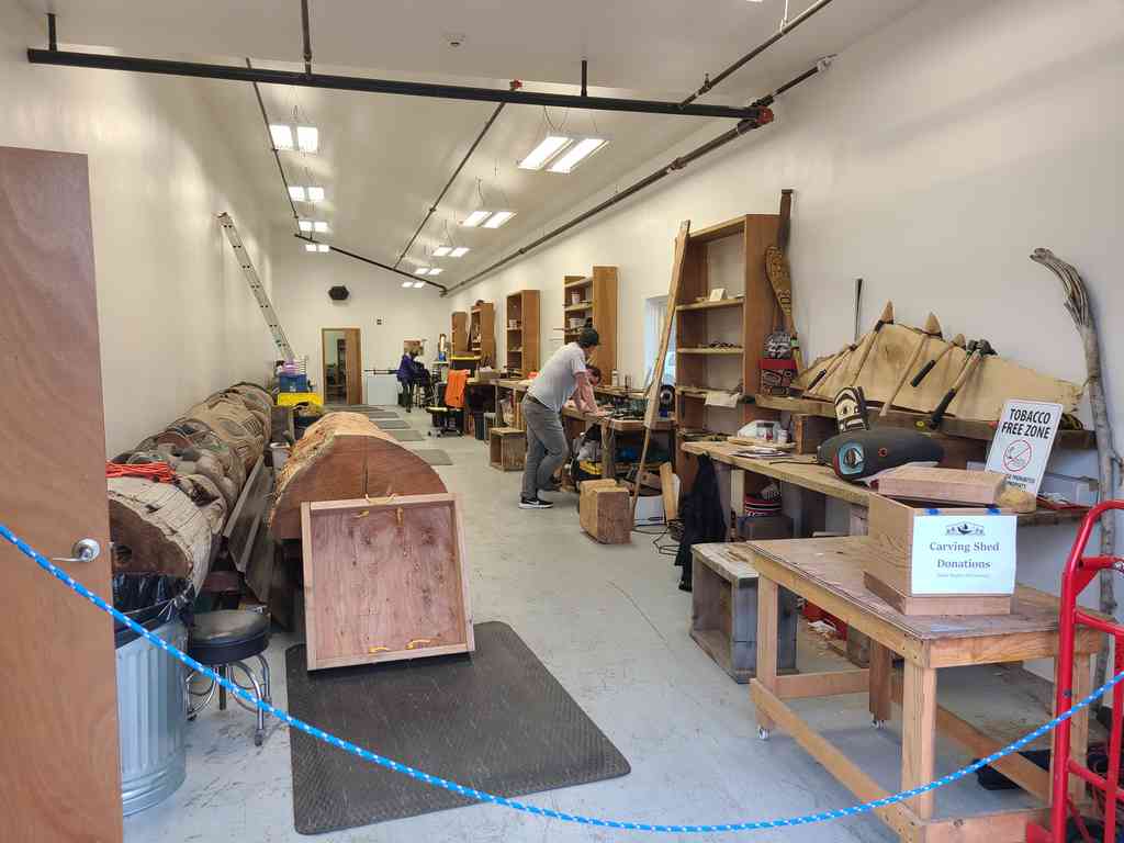 Workshop where authentic totem poles are crafted and restored.